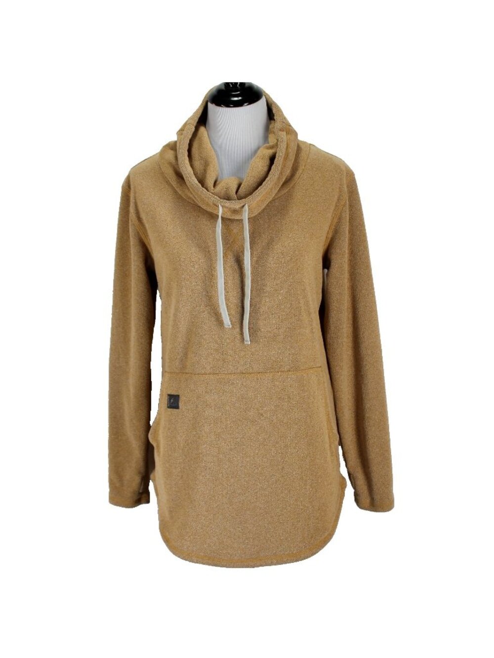 Deso Tallac Pullover Womens Size L Tan Cowl Neck Long Sleeve Rounded Hem
